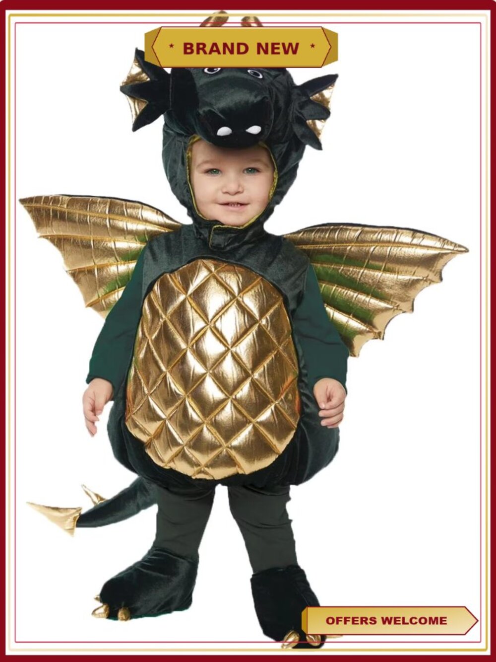Plush Dragon Costume with Wings Tail Hood and Shoe Covers for Toddlers